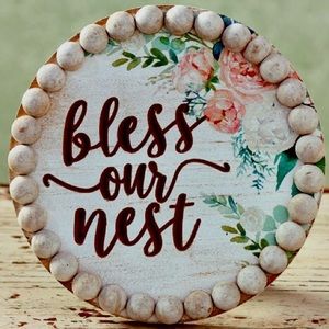 Farmhouse Cottage Bless Our Nest Beaded Plaque
